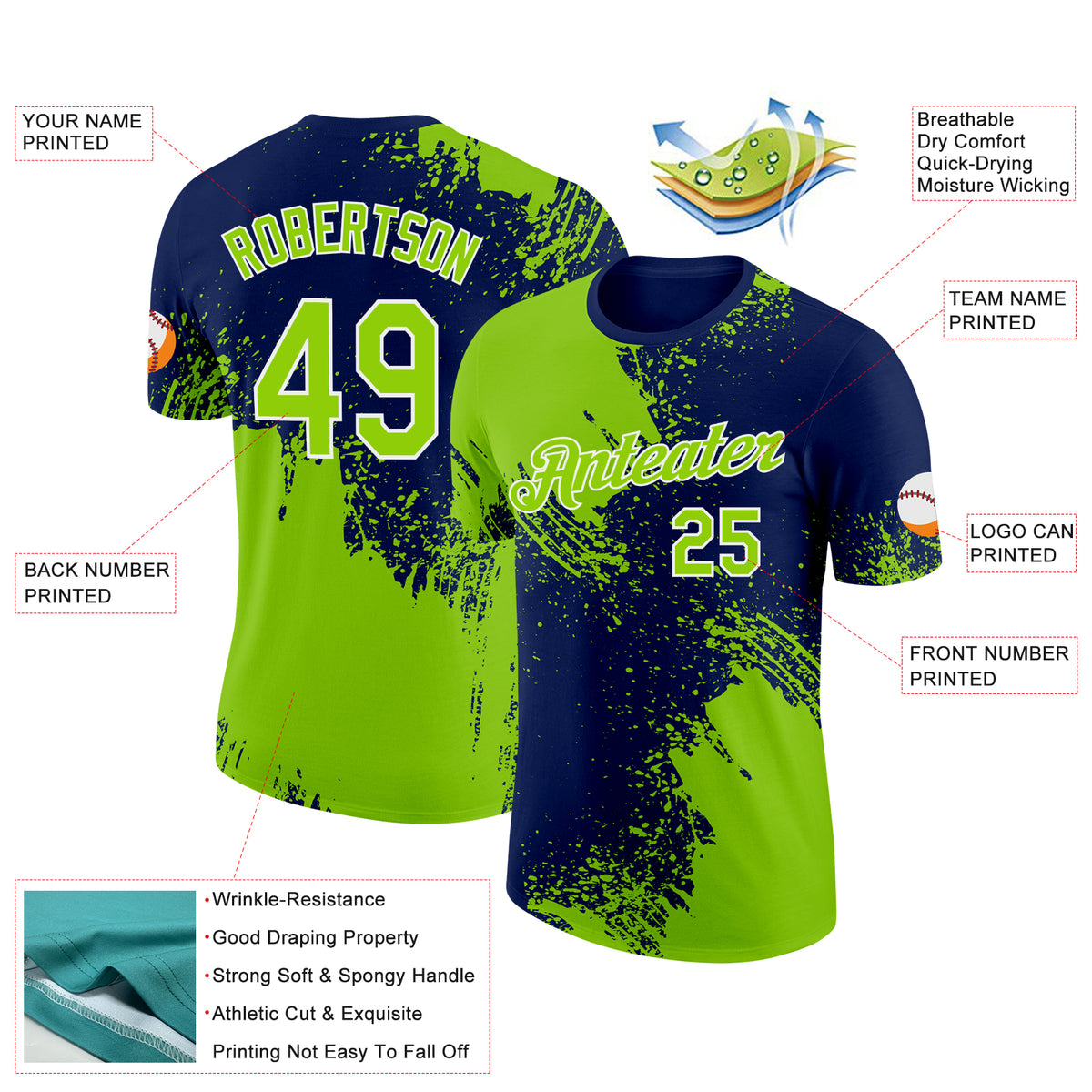 Custom Neon Green Navy White 3d Pattern Design Abstract Brush Stroke 