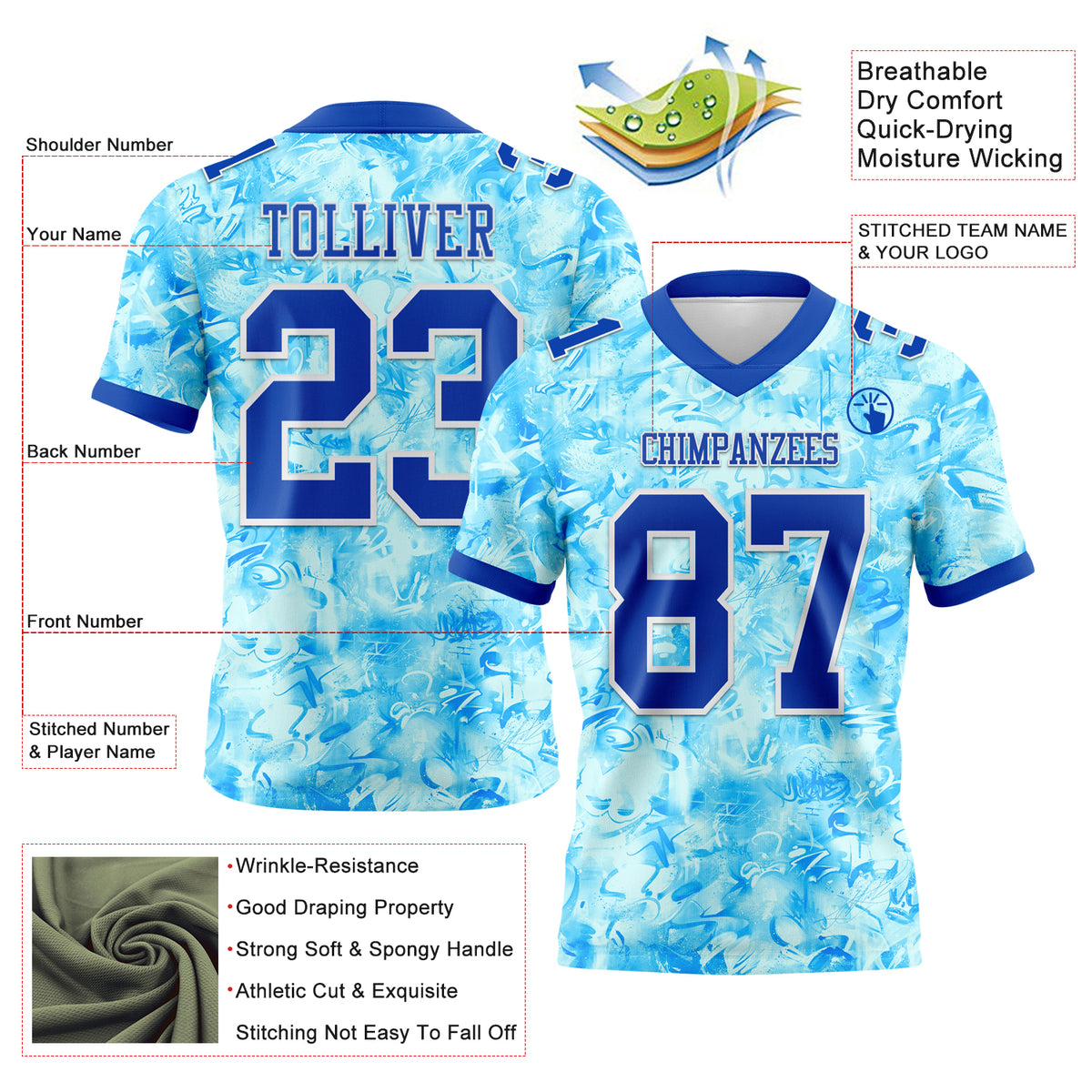 Custom White Powder Blue Graffiti Pattern Sets Angular Element Basketball Jersey