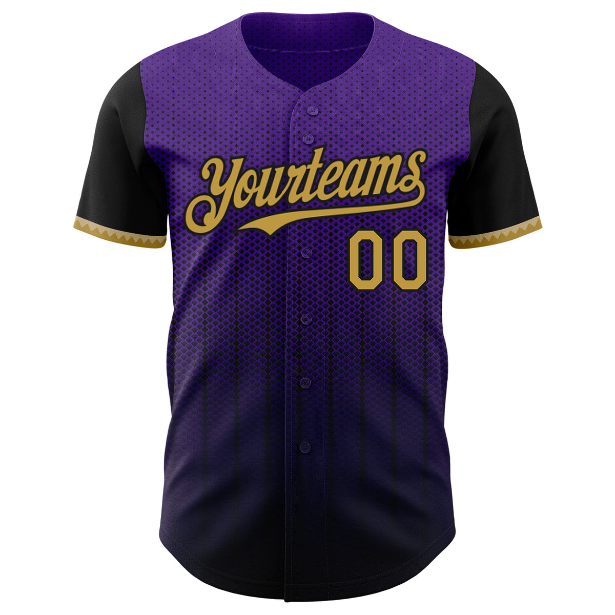 Custom Gold Black Personalized Symmetrical Gradient Design Authentic Baseball Jersey main image 1