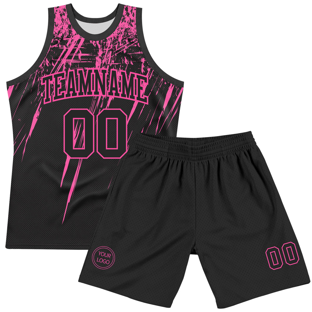 Custom Light Pink Black Basketball Kits With Side Zigzag Pattern