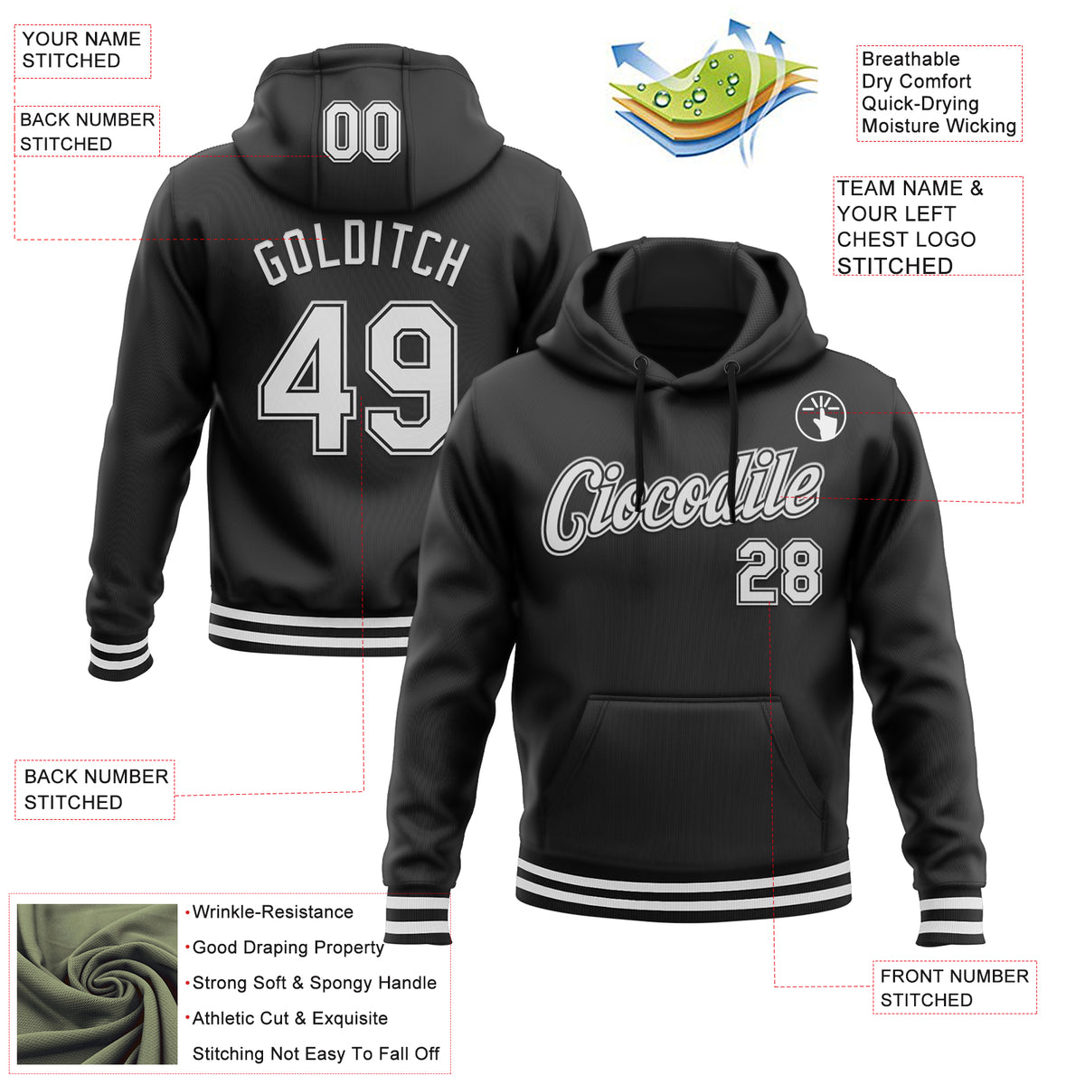 Custom Black White-Powder Blue Raglan Sleeves Three Stripes Full-Snap Button Hoodie main image 0
