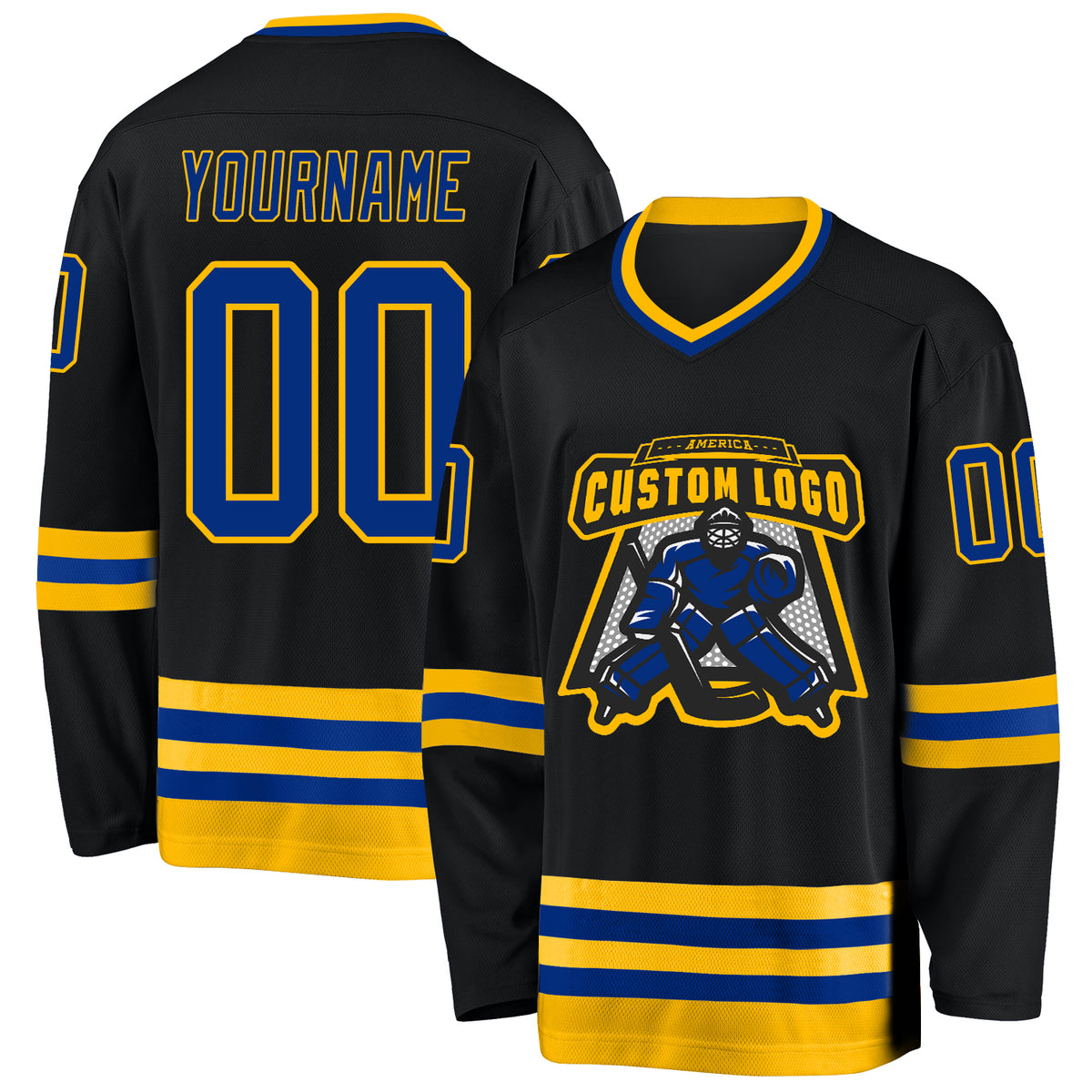 Custom Gold Black-White Classic Style Hockey Jersey main image 0