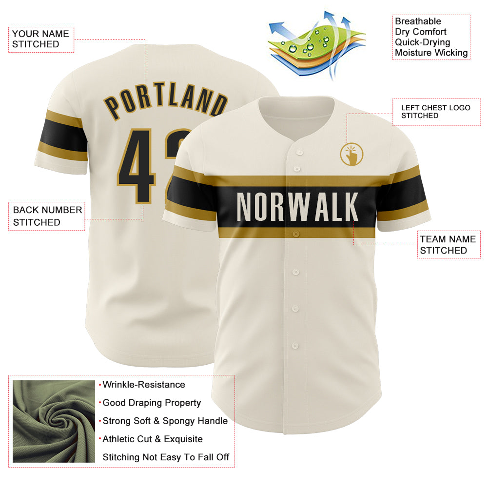 Custom Cream Kelly Green-Old Gold Personalized Side Two-Tone Design Authentic Baseball Jersey main image 0