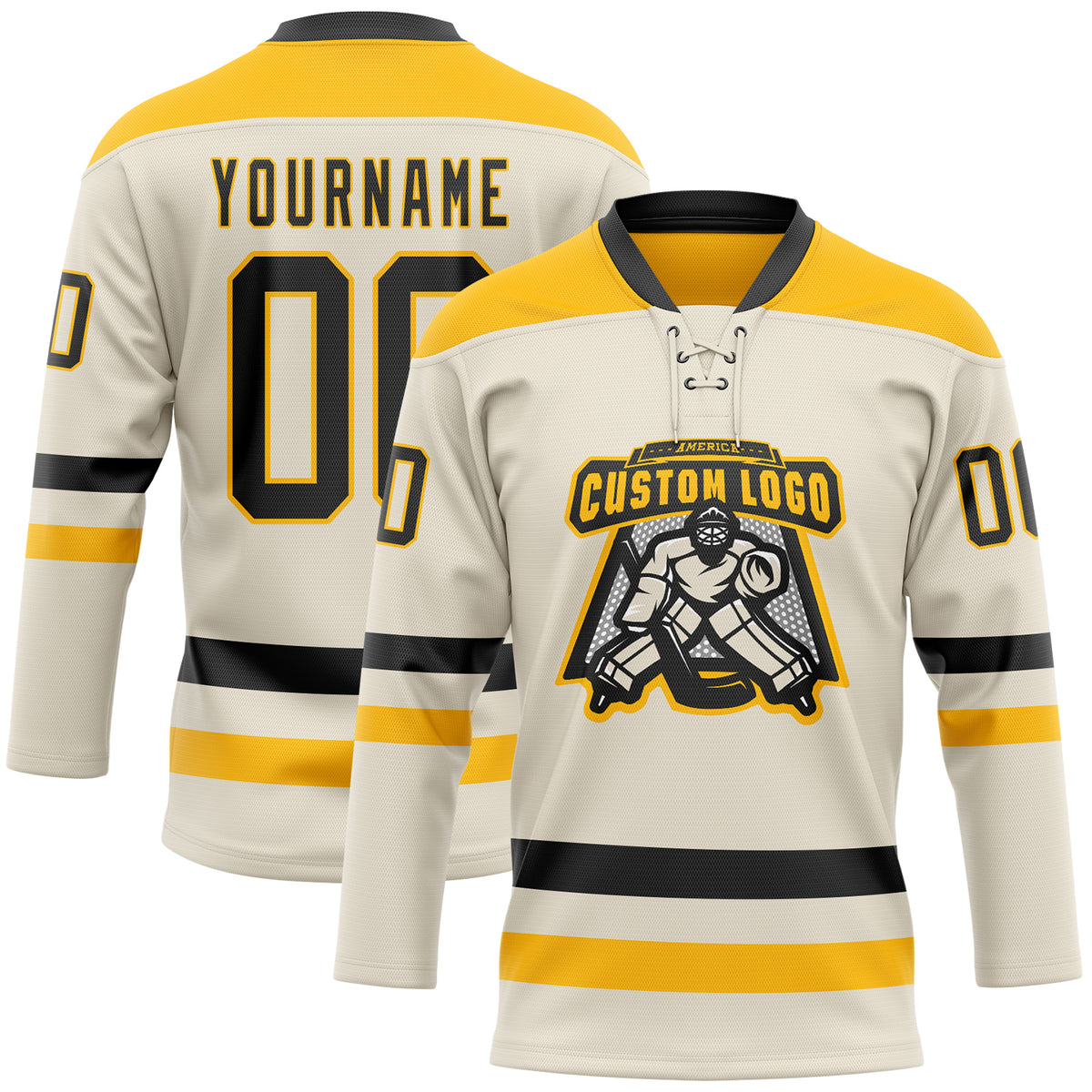 Custom Red Black-Gold Classic Style Hockey Jersey main image 1