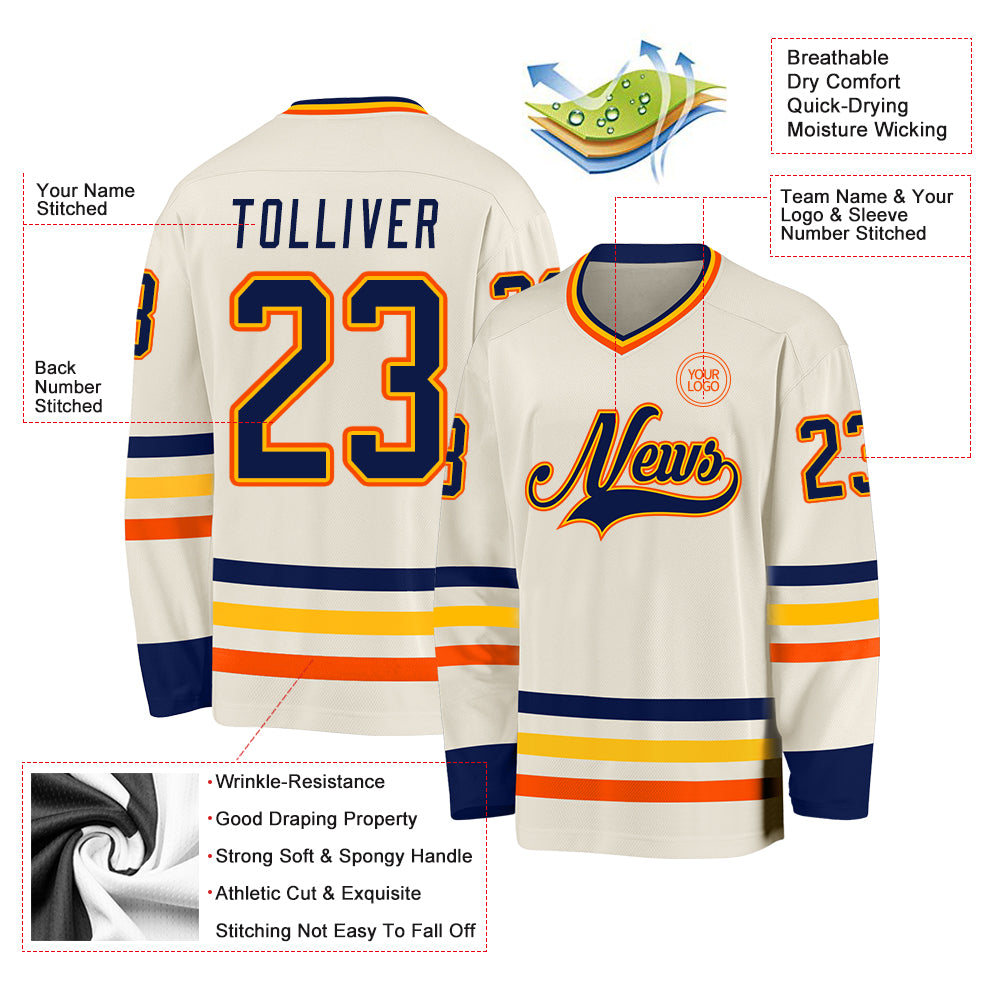 Custom Navy Orange-White Classic Style Hockey Jersey