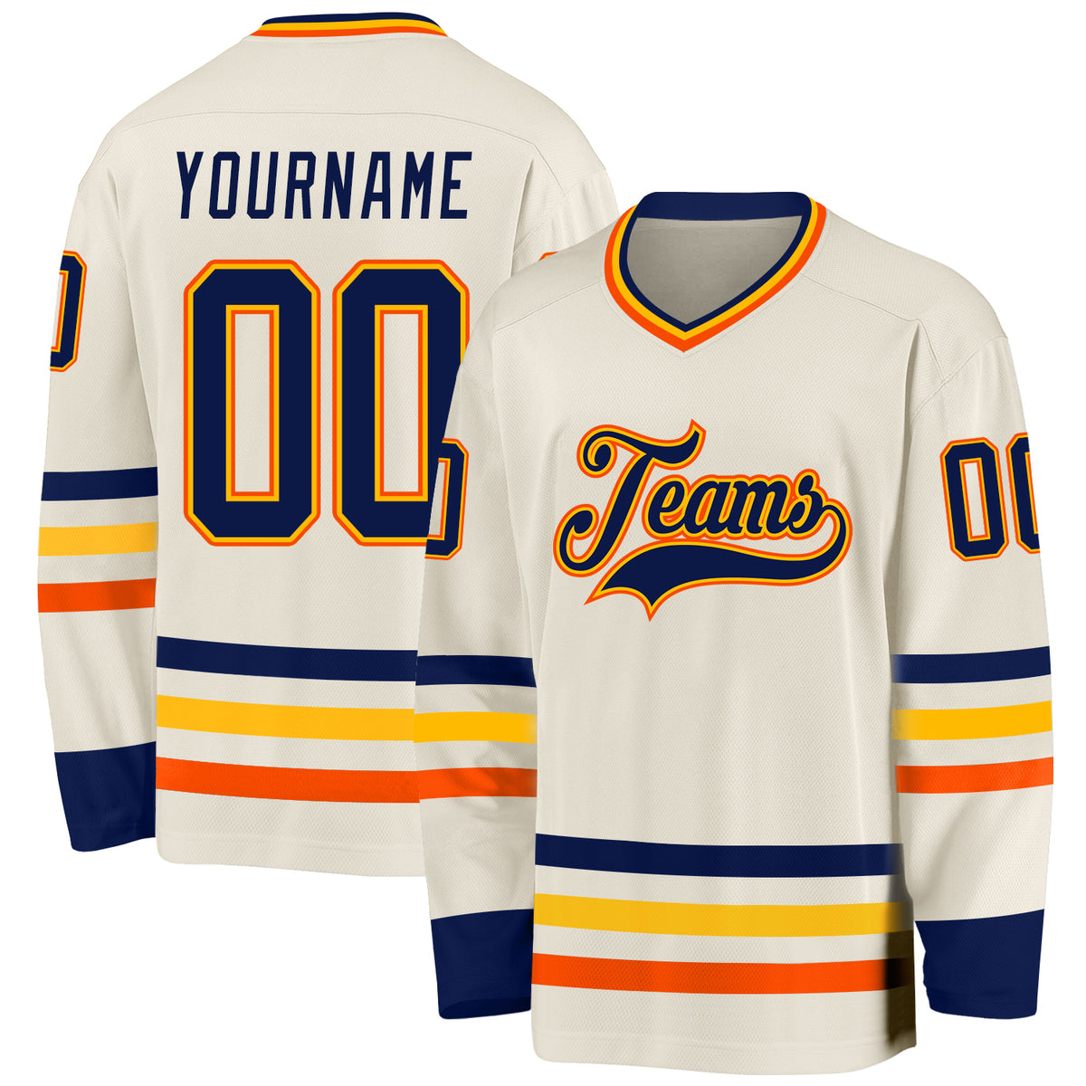 Custom Navy Orange-White Classic Style Hockey Jersey main image 1
