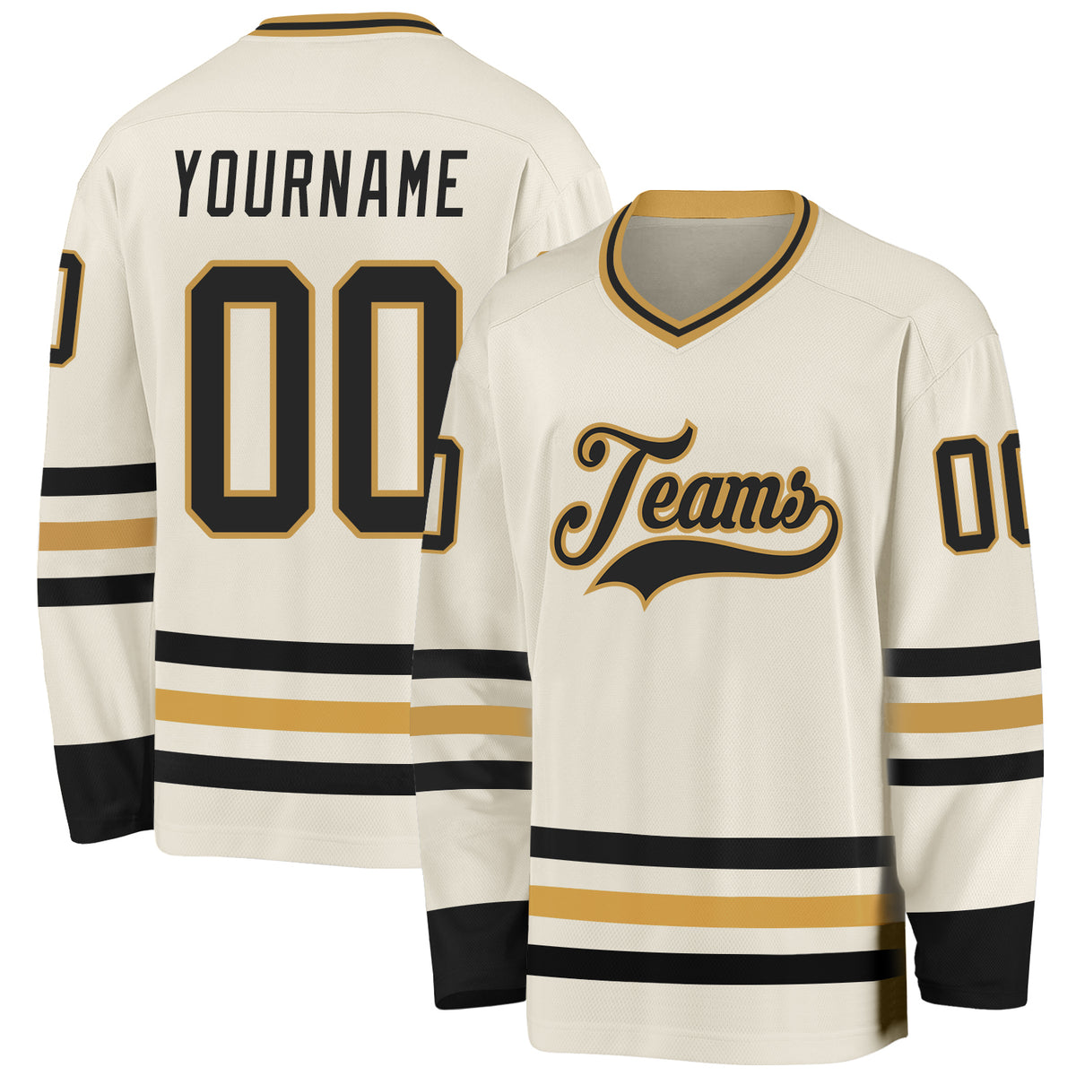 Custom Old Gold Black-White Classic Style Hockey Jersey