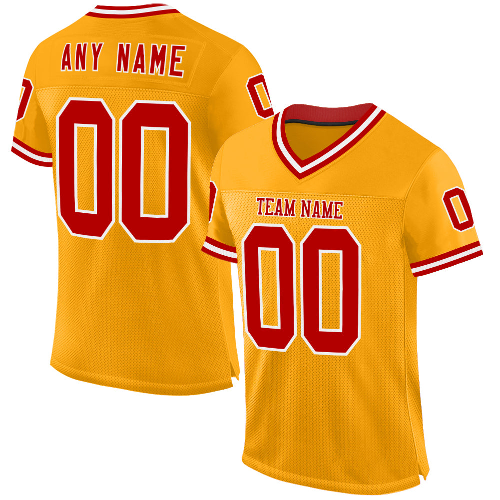 Custom Red Old Gold-Black Classic Style Mesh Authentic American Football Jersey main image 0