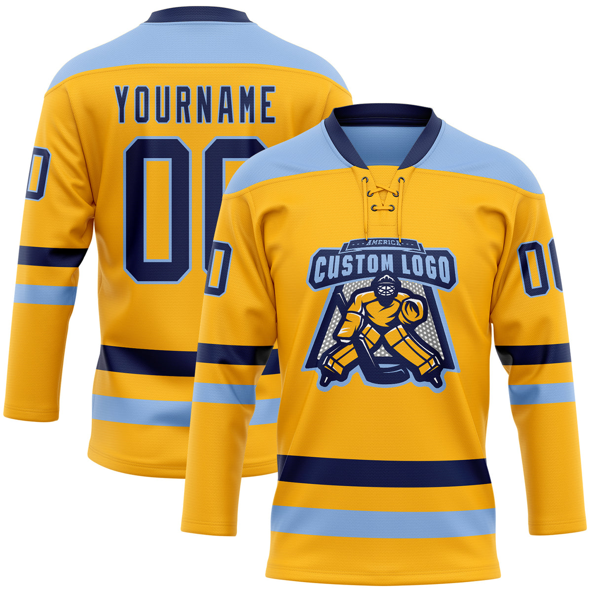 Custom Gold Navy-White Classic Style Hockey Jersey main image 0