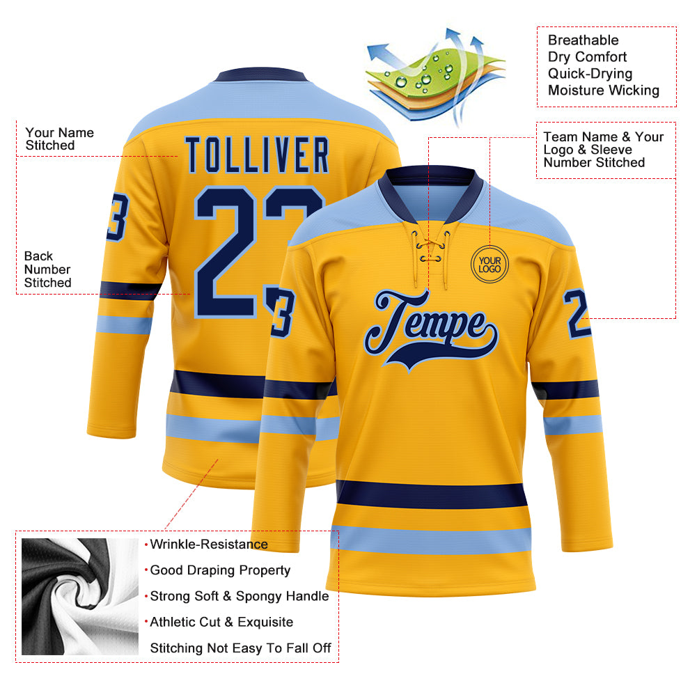Custom Teal Gold-Navy Classic Style Hockey Jersey