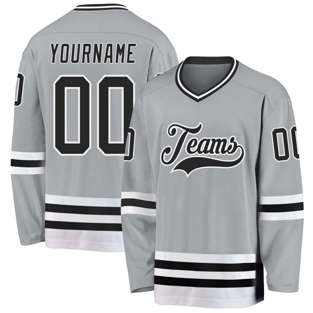 Custom Black White Black-Gray Classic Style Hockey Jersey main image 0