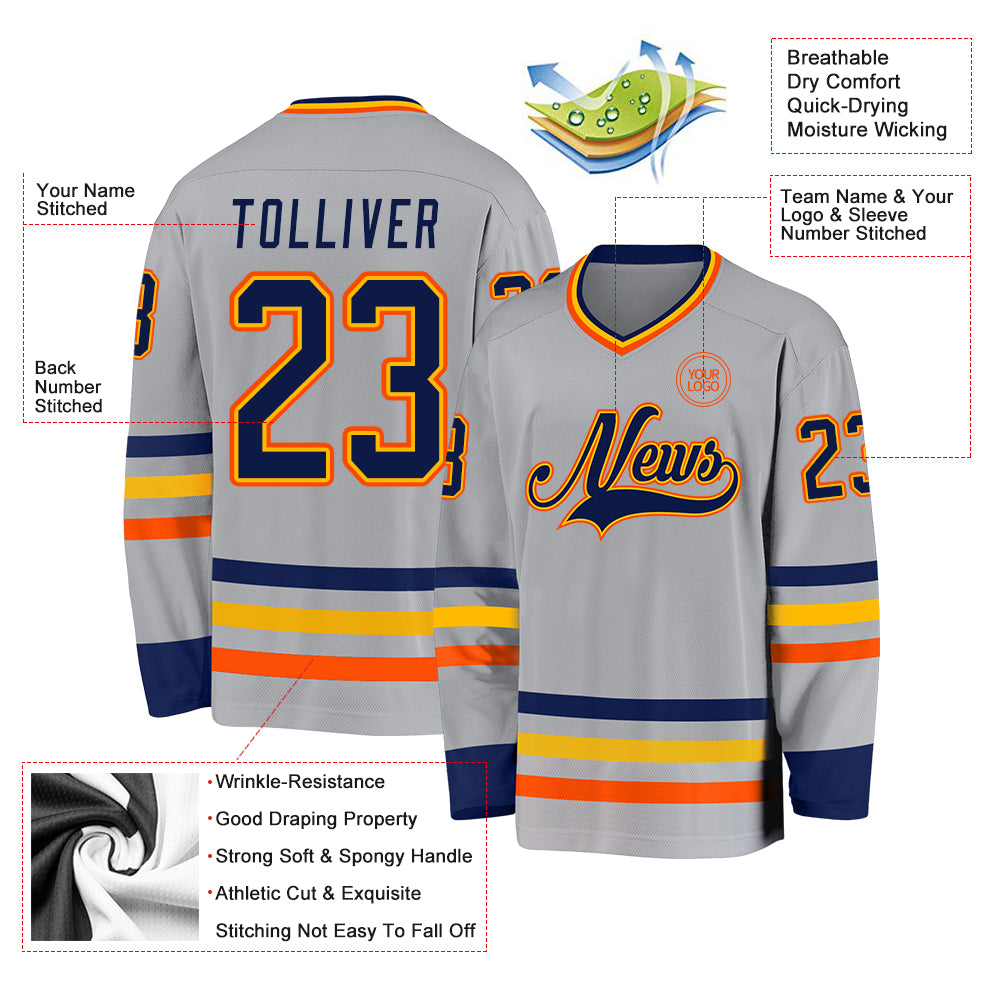 Custom Navy Orange-White Classic Style Hockey Jersey main image 0