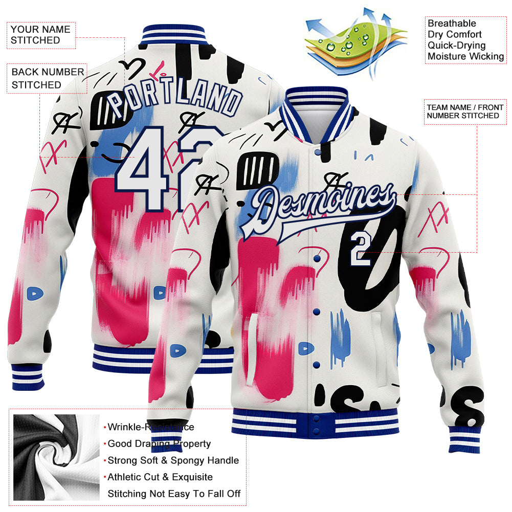 Custom Light Blue Royal-White Graffiti Pattern Outdoor Personalized Waterproof Jacket for Climbing main image 1