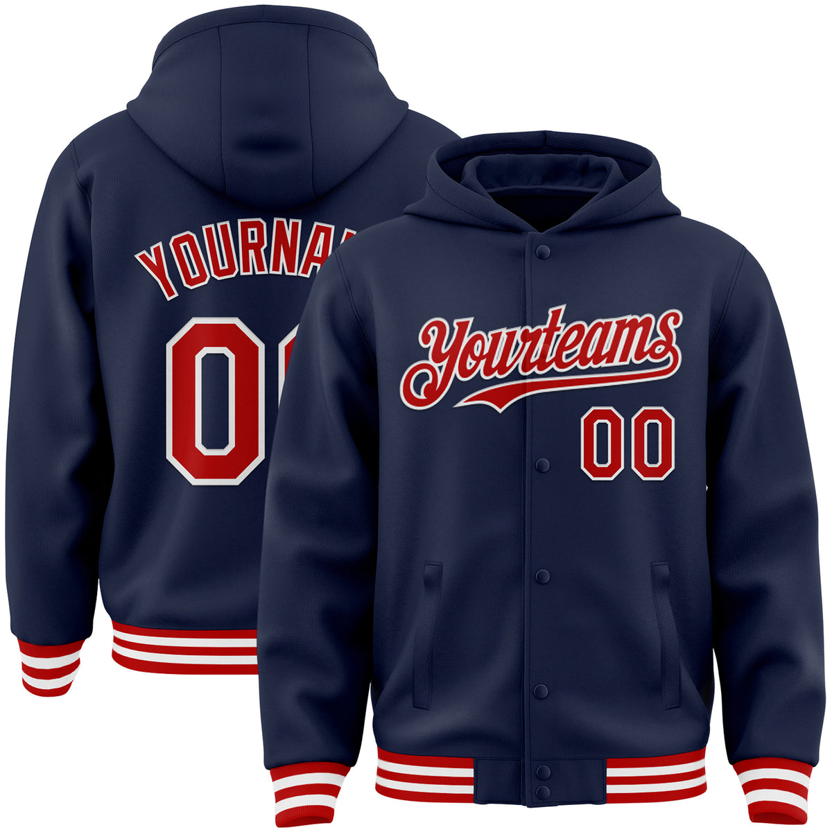 Custom Navy Red-Navy Raglan Sleeves Stitched Sportwear Pullover Hoodie