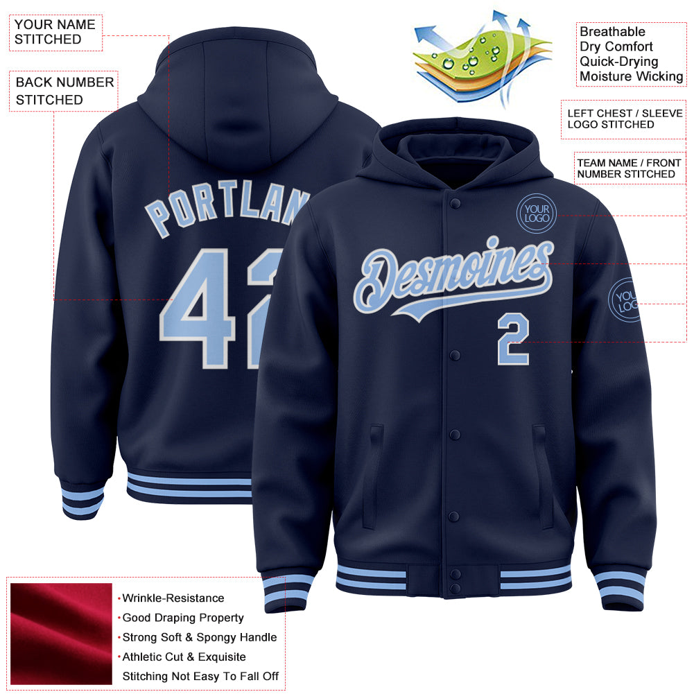 Custom Navy Light-Blue-White Classic Style Personalized Uniform Pullover Hoodie