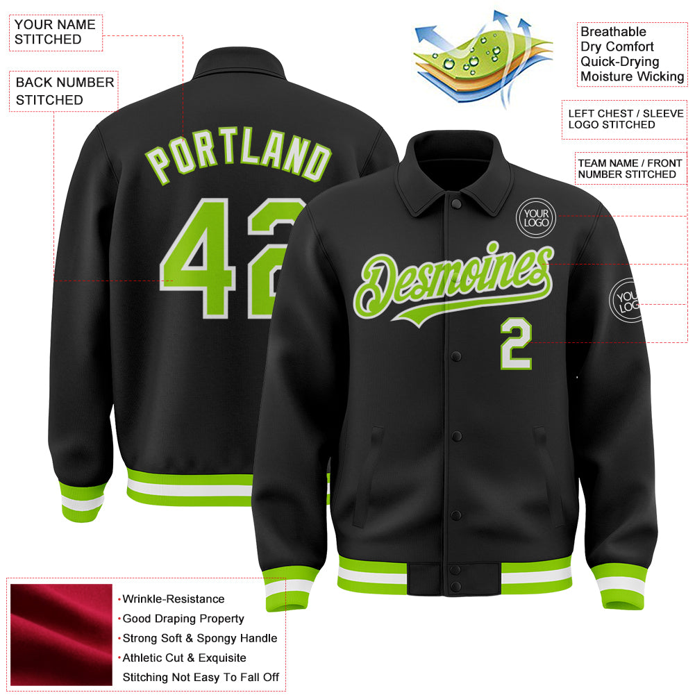 Custom Neon Green Purple Full-Snap Varsity Faux Leather Letterman Jacket main image 0