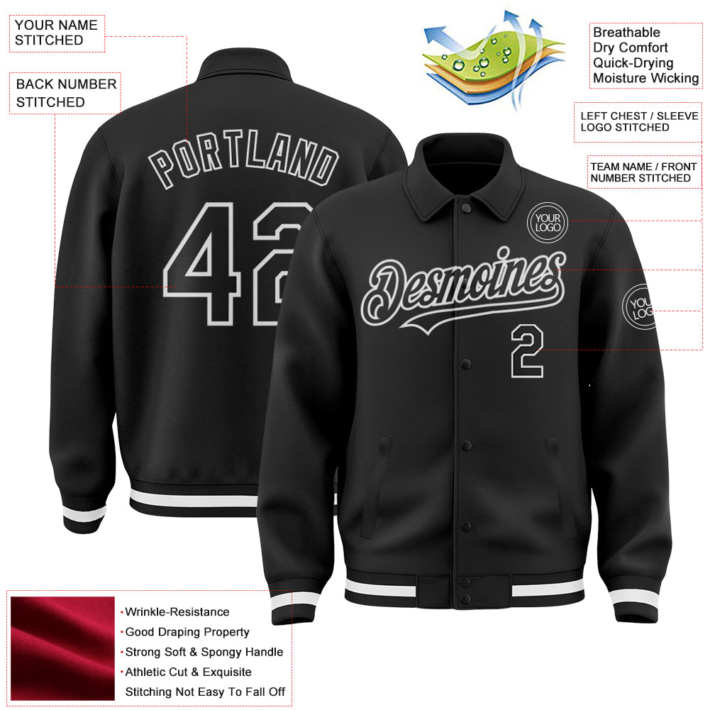 Custom Black White Varsity Full-Zip Camo Letterman Bomber Jacket