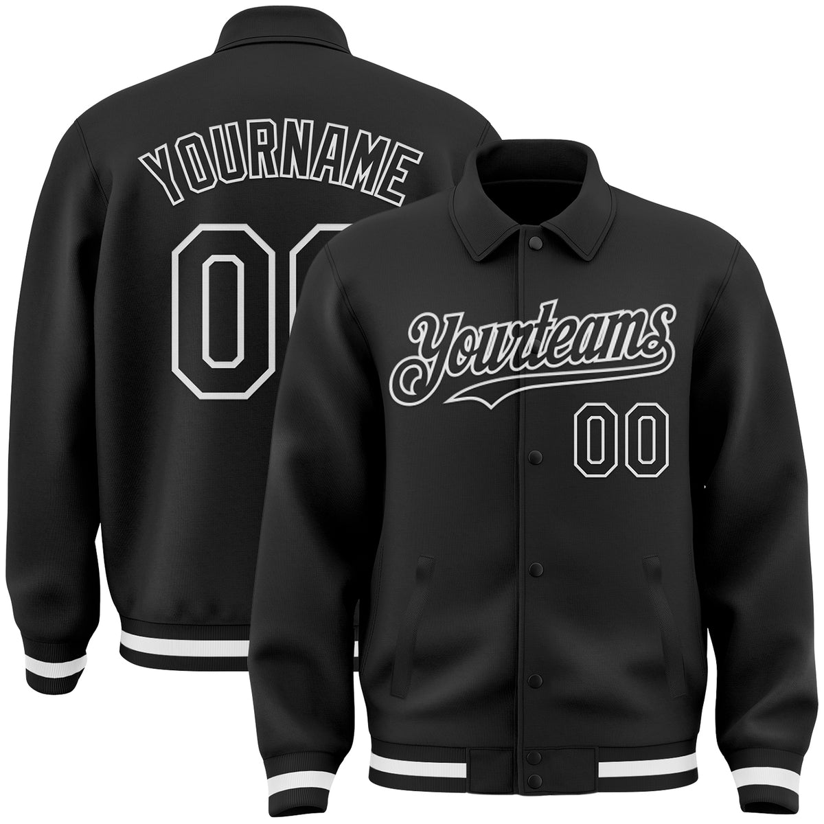 Custom Black White Varsity Full-Zip Camo Letterman Bomber Jacket main image 0