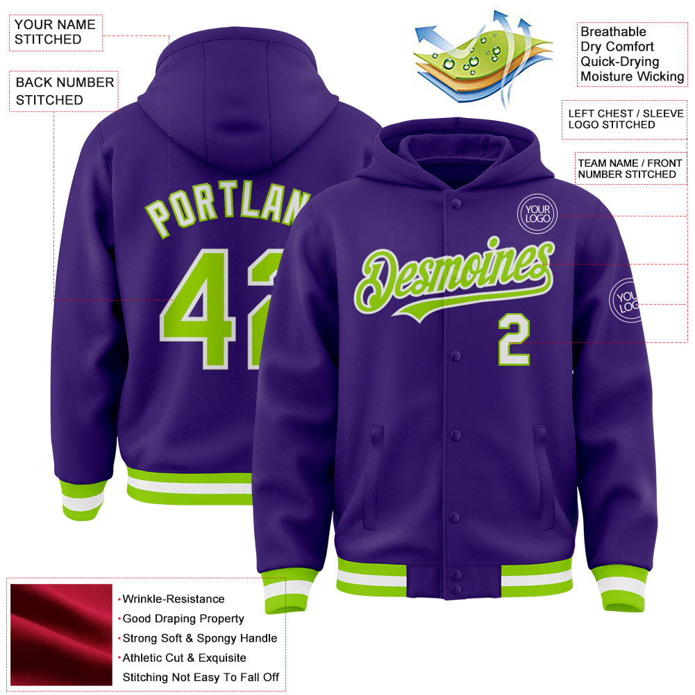Custom Neon Green Black Gradient Varsity Full-Snap Polka Dot Pattern Letterman Baseball Jacket