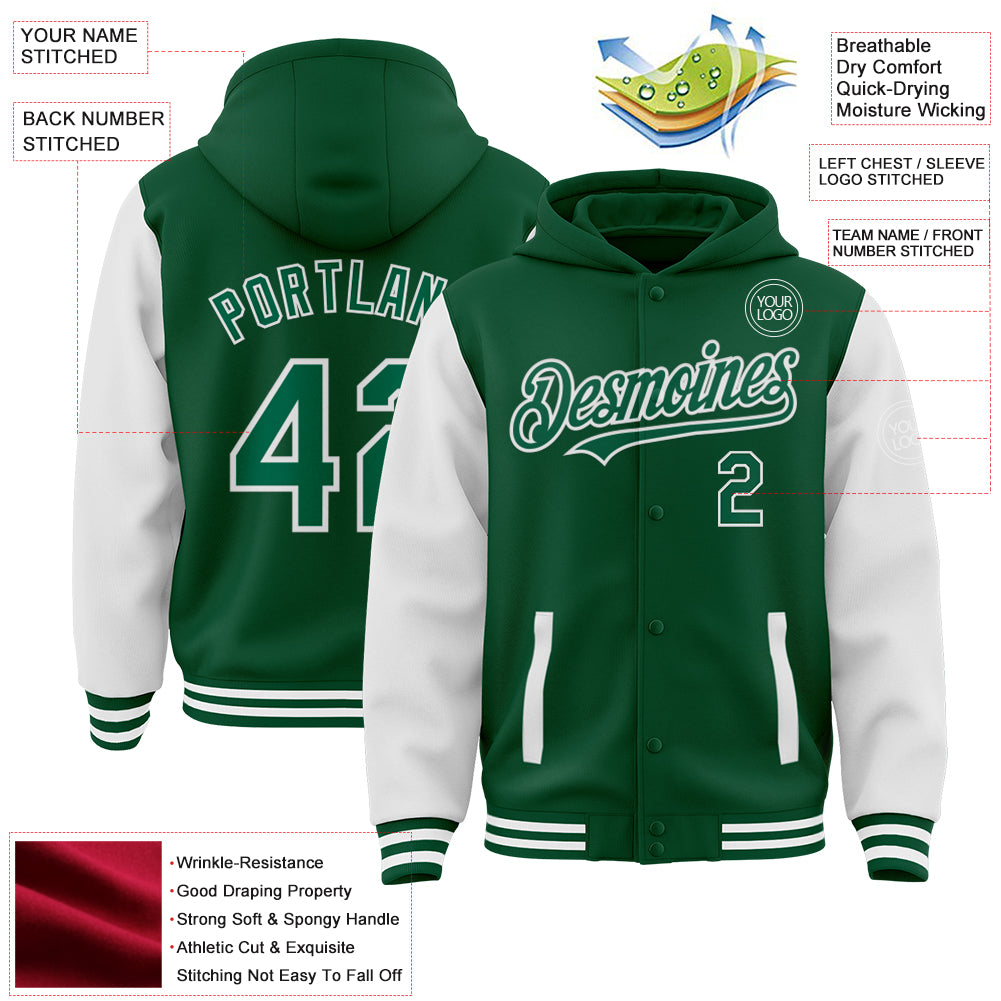 Custom White Orange Split Fashion Varsity Full-Snap Letterman Two Tone Jacket Hoodie