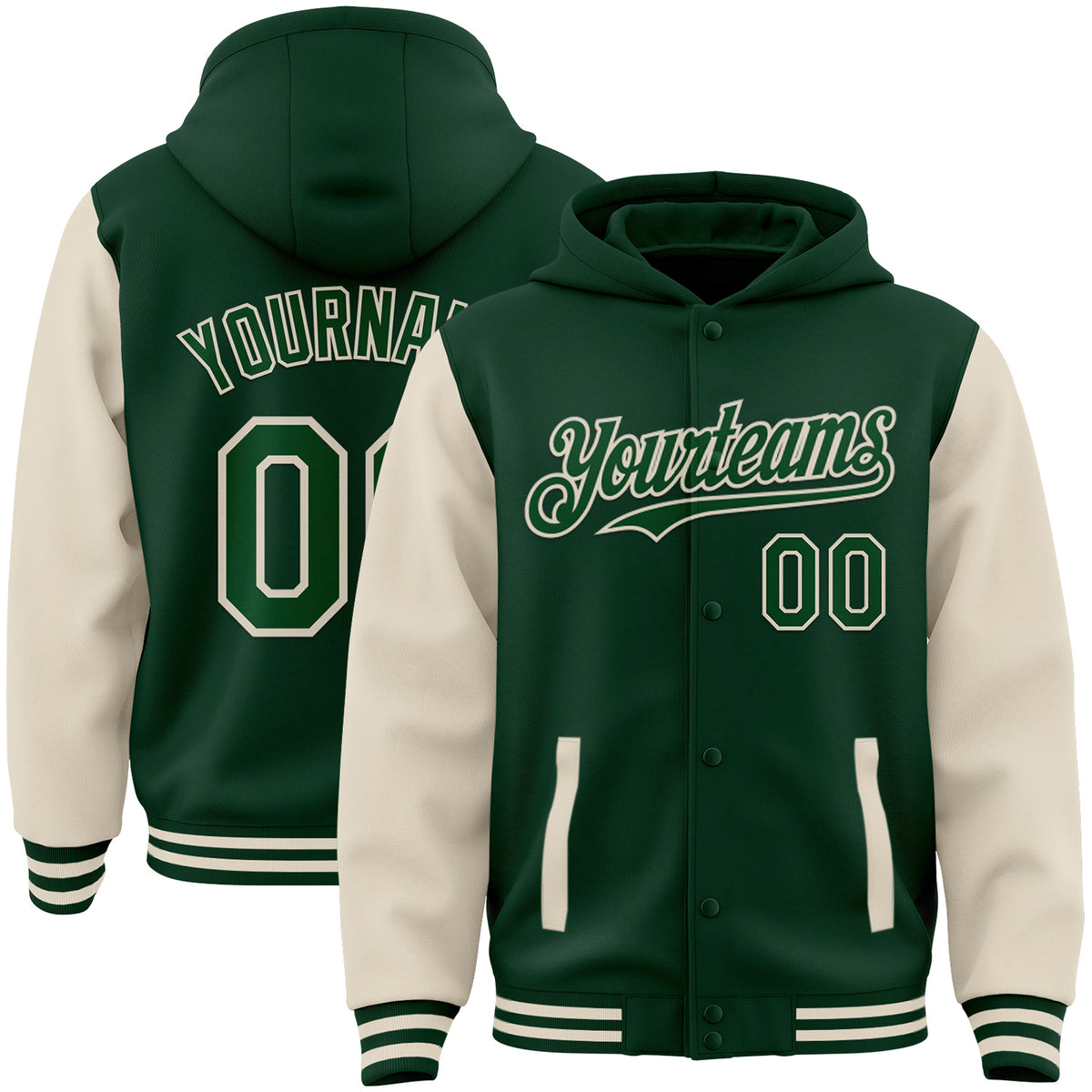 Custom Red Green Varsity Full-Snap Letterman Shoulder Color Block Jacket Hoodie main image 1