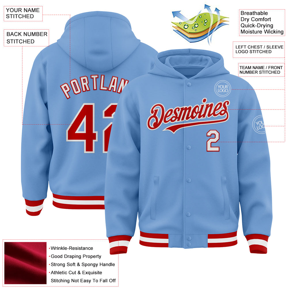 Custom Black Powder Blue Varsity Full-Snap Color Block Personalized Raglan Sleeves Letterman Jacket main image 0