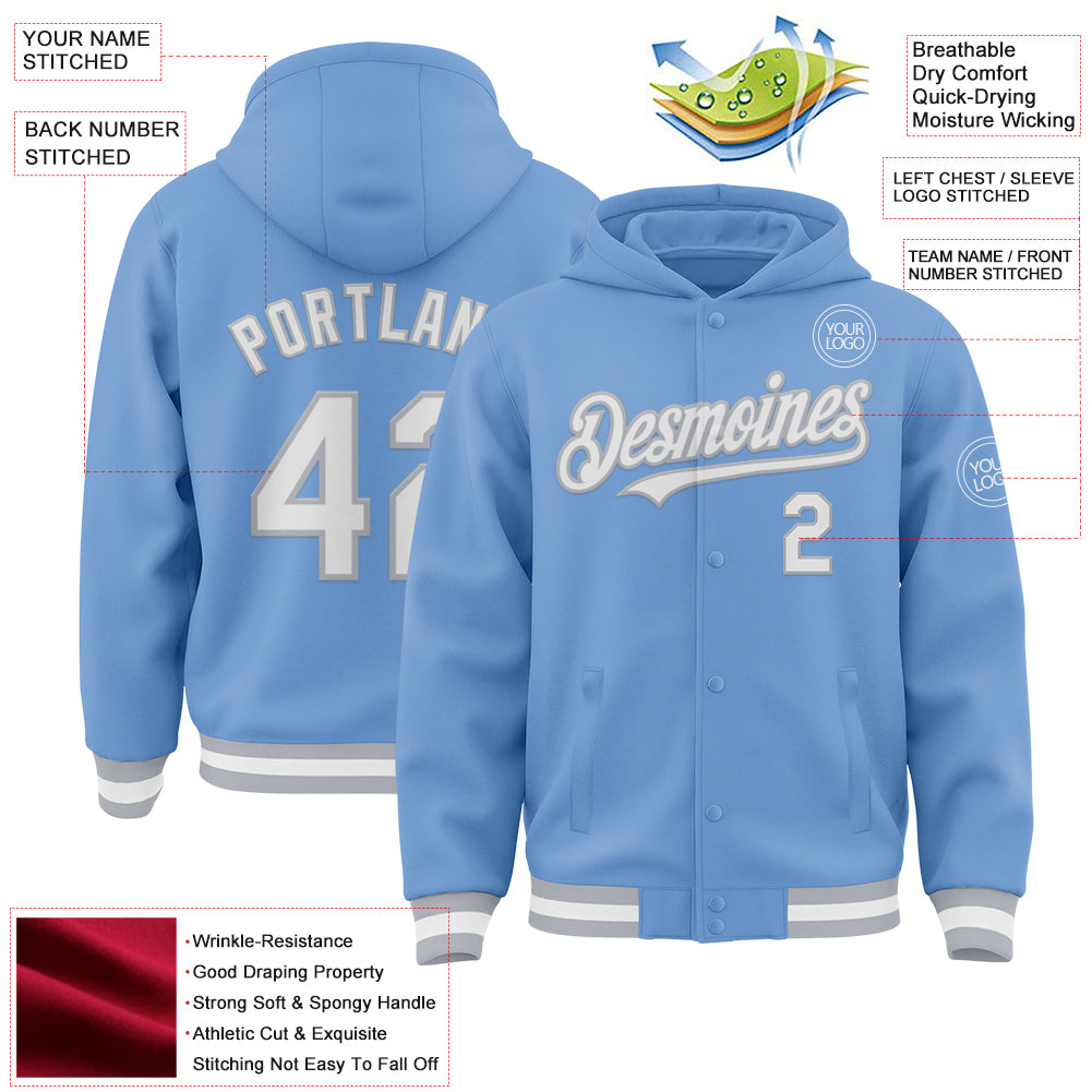 Custom Light Blue Royal-White Varsity Full-Zip Gradient Fashion Letterman Bomber Jacket main image 0