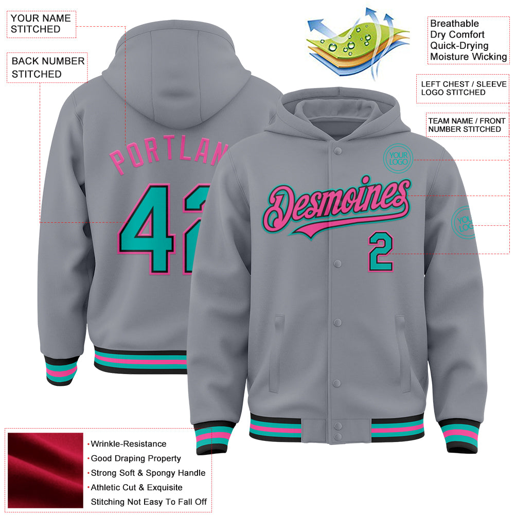 Custom Khaki Aqua Classic Style Varsity Full-Snap Letterman Jacket main image 1