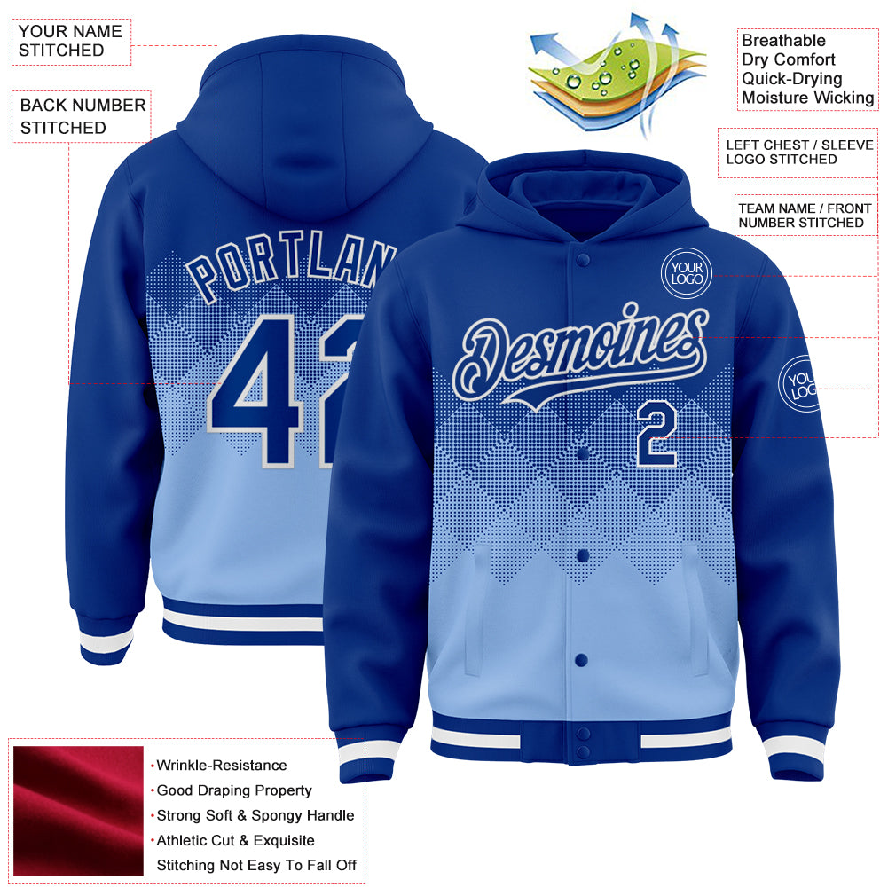 Custom Black White-Powder Blue Raglan Sleeves Three Stripes Full-Snap Button Hoodie main image 1