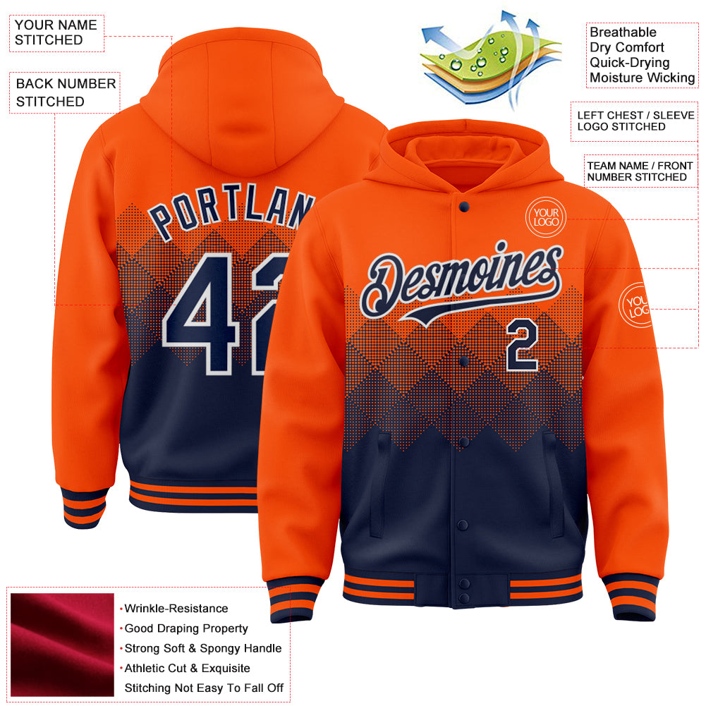 Custom Gold Royal-Orange Gaglan Sleeve Gradient Varsity Full-Zip Letterman Bomber Jacket