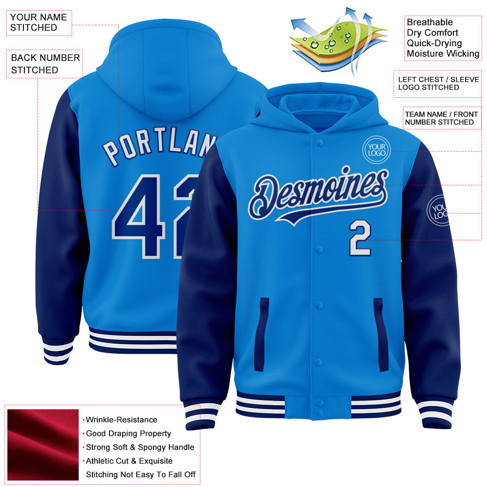 Custom Powder Blue Royal-White Raglan Sleeves Waterproof Jacket