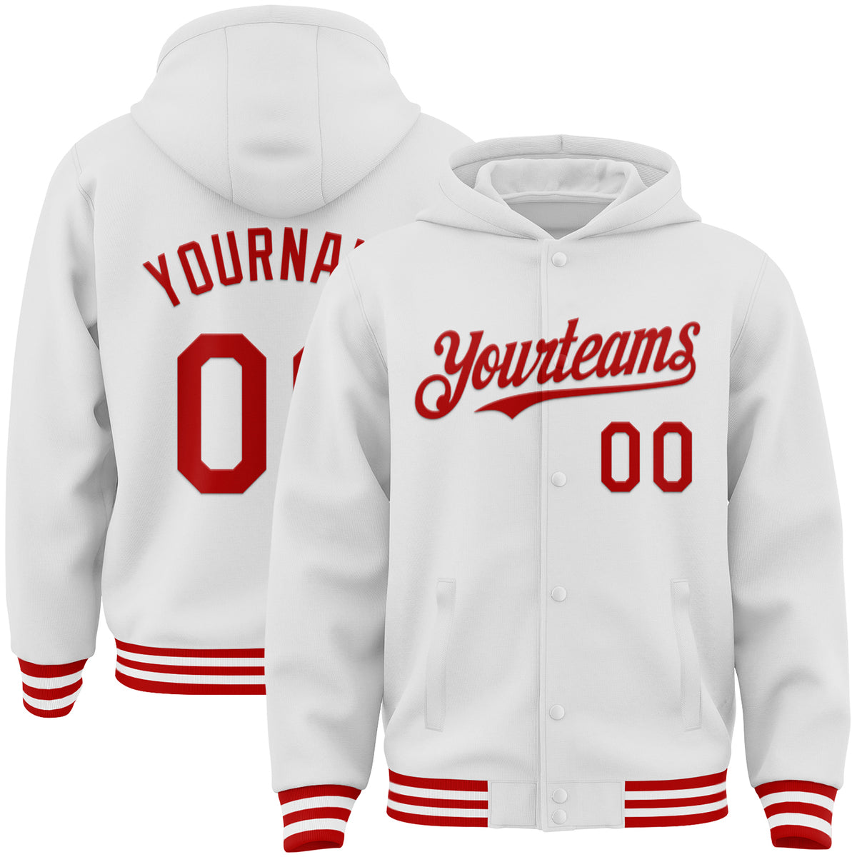 Custom White Red-Yellow Classic Style Varsity Full-Snap Letterman Jacket