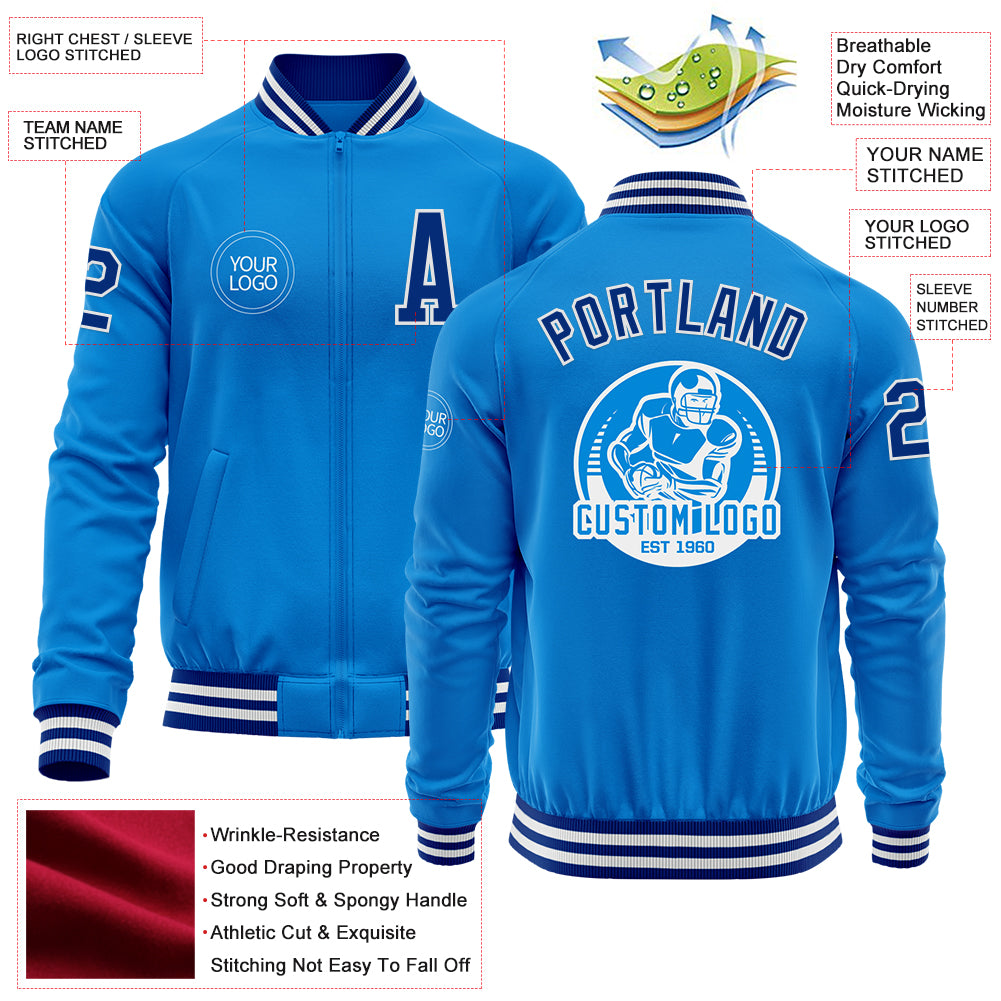 Custom Royal Pink-Gold Varsity Full-Zip Raglan Sleeves Letterman Bomber Jacket main image 1