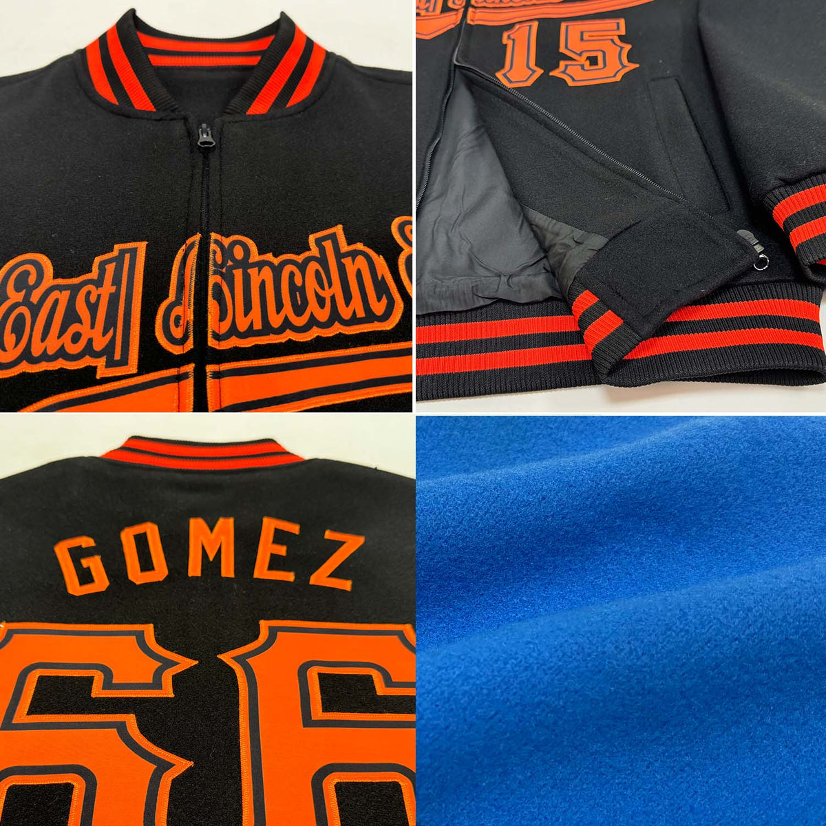 Custom Gold Pink-Powder Blue Varsity Full-Zip Raglan Sleeves Letterman Bomber Jacket main image 0