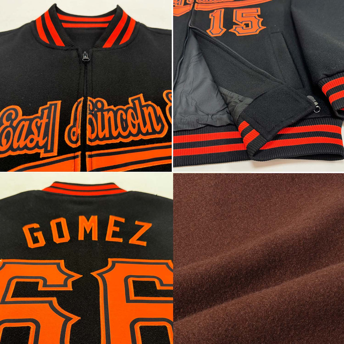 Custom Brown White Solid Color Varsity Letterman Jacket