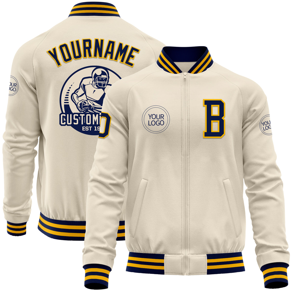 Custom Silver Aqua-Navy Gaglan Sleeve Gradient Varsity Full-Zip Letterman Bomber Jacket main image 0