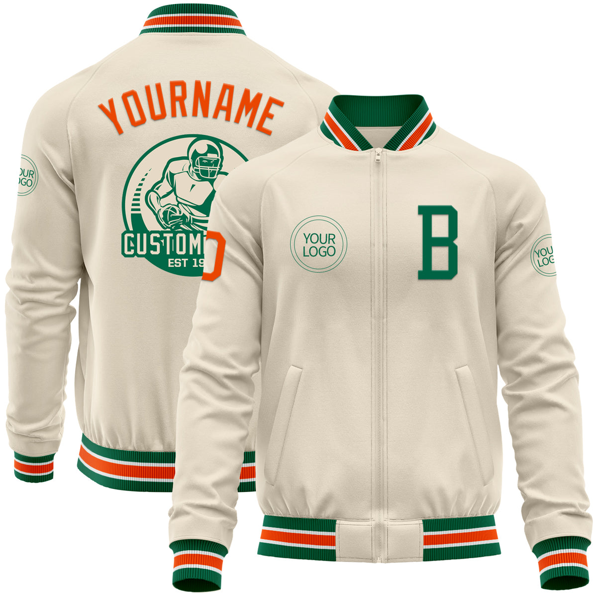 Custom Orange Kelly Green Varsity Full-Snap Leopard Print Graffiti Pattern Letterman Baseball Jacket main image 1