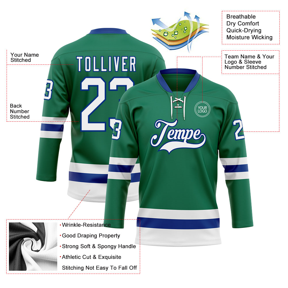Custom Kelly Green Black-White Classic Style Hockey Jersey main image 0