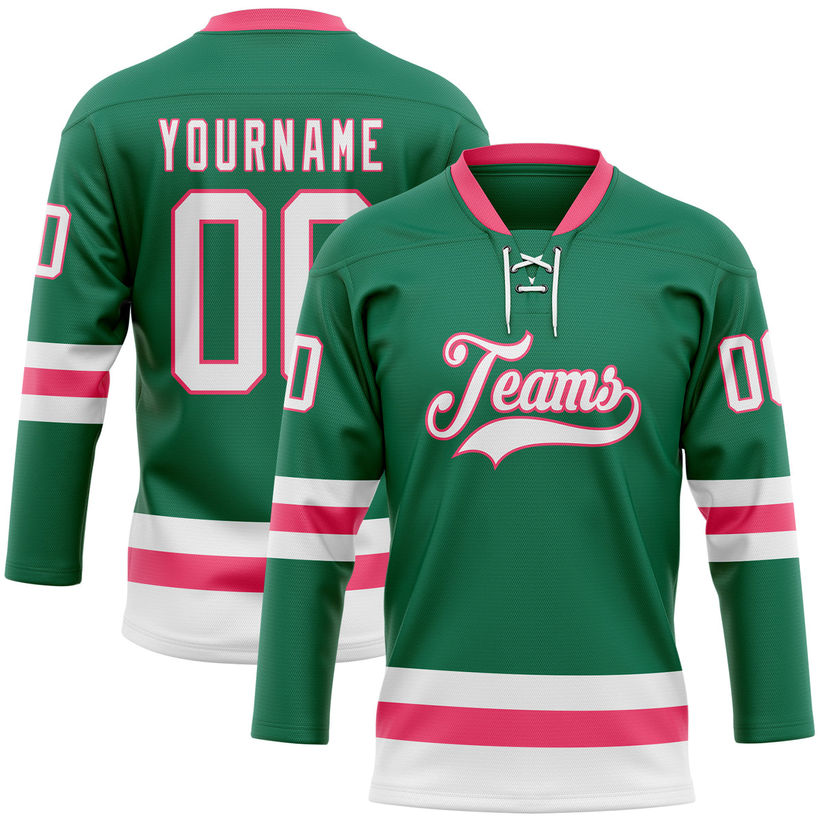Custom Green Pink-White Classic Style Hockey Jersey main image 0