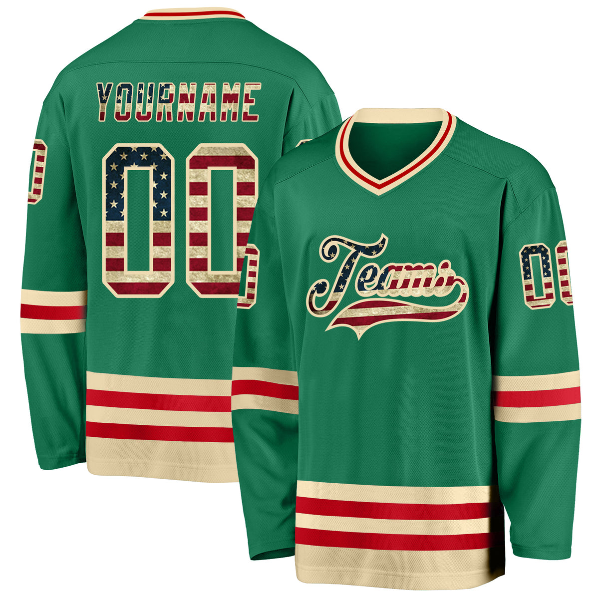 Custom Kelly Green Gray-White Classic Style Hockey Jersey