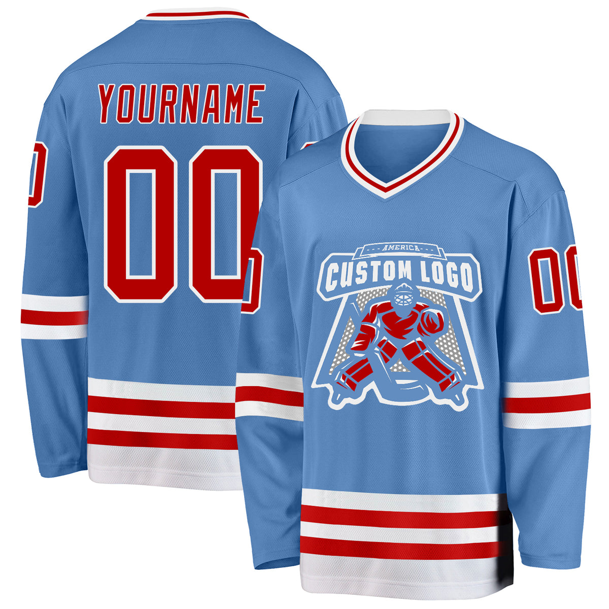 Custom Powder Blue White-Red Classic Style Hockey Jersey