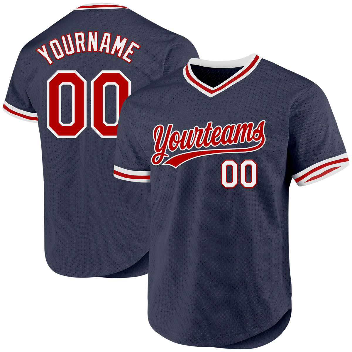 Custom Navy Red Split Tiger Claw Scratch Pattern Baseball Jersey main image 1
