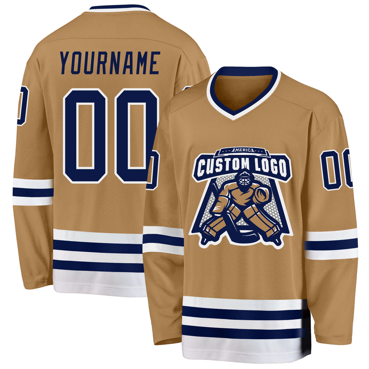 Custom Old Gold Black-White Classic Style Hockey Jersey main image 0