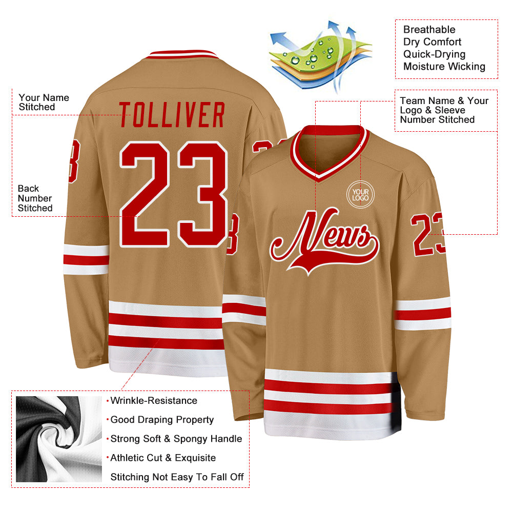 Custom Old Gold Black-White Classic Style Hockey Jersey main image 1