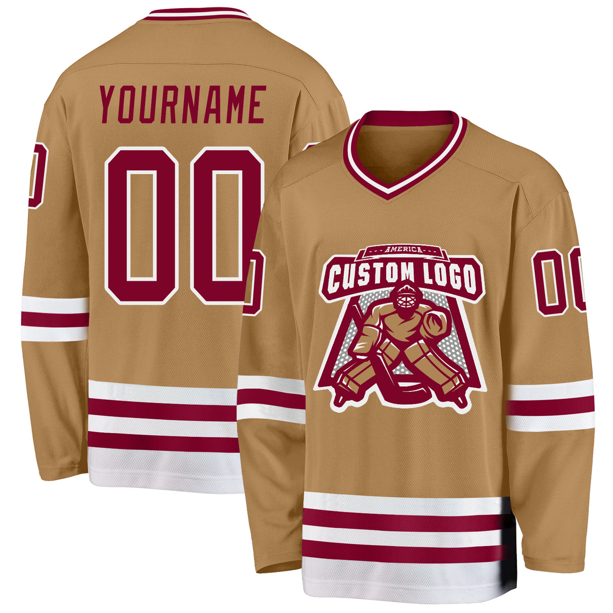 Custom Old Gold Black-White Classic Style Hockey Jersey main image 1