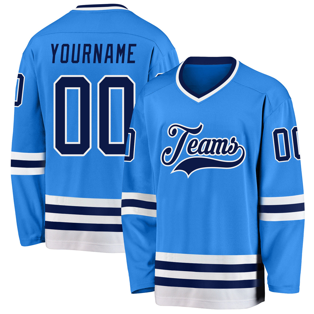 Custom Navy Gold White-Powder Blue Classic Style Hockey Jersey main image 0