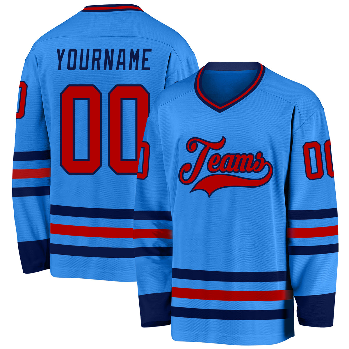 Custom Gray Navy White-Powder Blue Classic Style Hockey Jersey main image 1