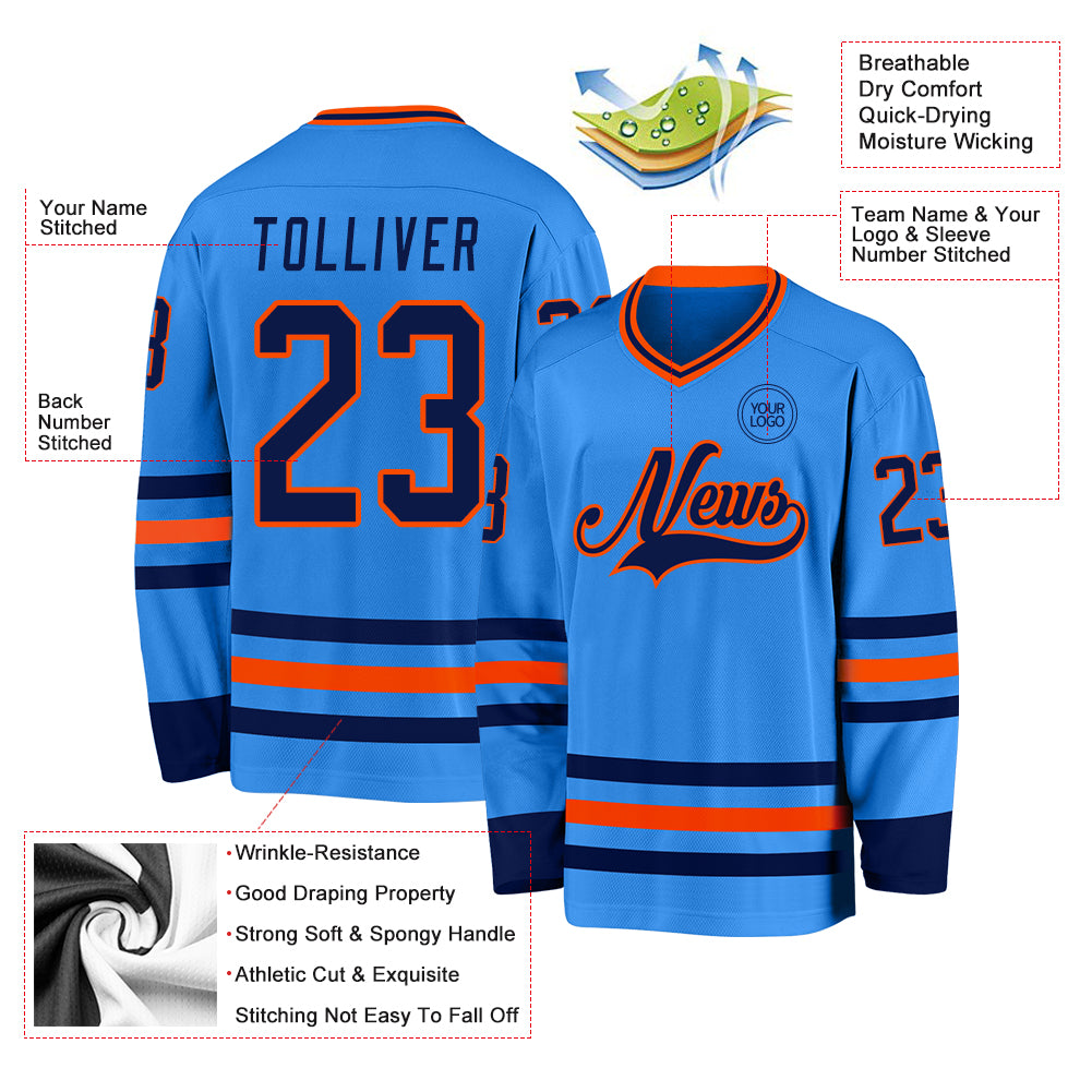 Custom Navy Gold White-Powder Blue Classic Style Hockey Jersey main image 1