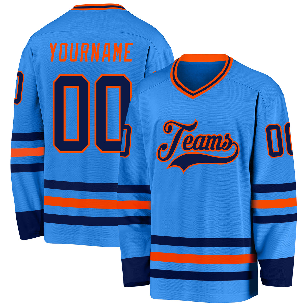 Custom Navy Gold White-Powder Blue Classic Style Hockey Jersey