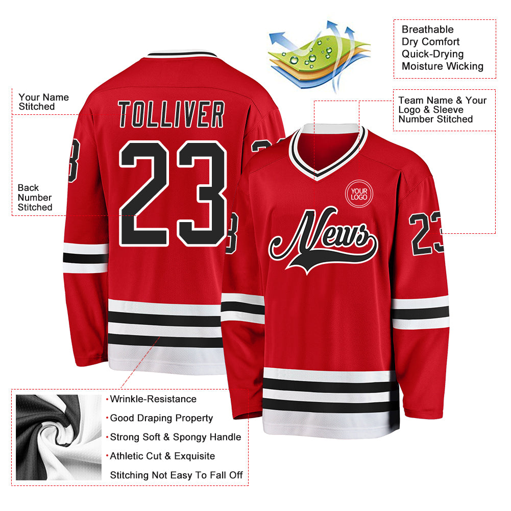 Custom Red Black-White Hockey Jersey Free Shipping  Fiitg